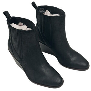 Lucky Brand Wilano Wedge Booties Black Leather Womens Size 7.5M New $139